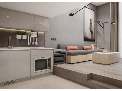 3d现代LOFT公寓客厅模型