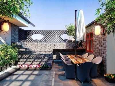 3d中式屋顶花园模型