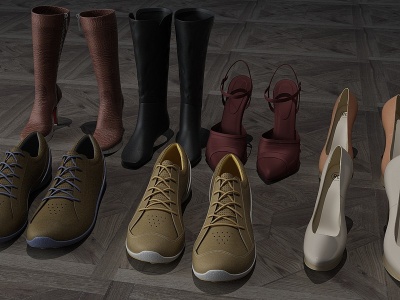 3d现代鞋子<font class='myIsRed'>高跟</font>鞋运动鞋筒靴模型