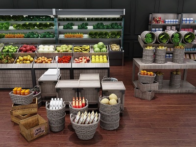 3d现代商场超市蔬菜水果货架模型