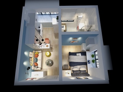 3d现代公寓鸟瞰床沙发橱柜模型