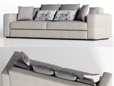 3d休闲布艺双人沙发枕头组合模型