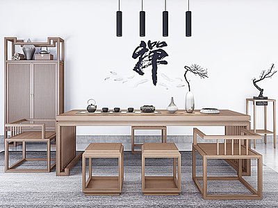 新中式茶室茶桌模型3d模型
