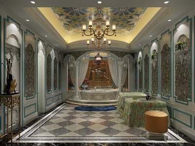 欧式古典spa浴缸按摩床模型3d模型