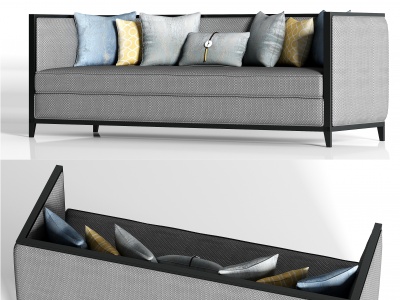 新中式布艺多人沙发枕头模型3d模型