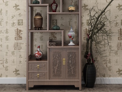 3d中式博古架装饰柜模型