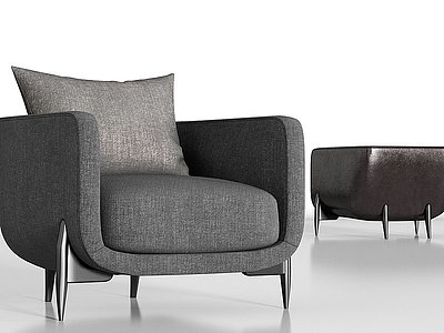 现代休闲布艺皮革单人沙发模型3d模型