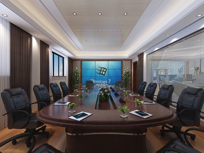 3d新中式会议室LED屏幕模型