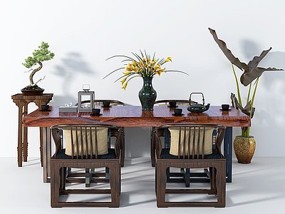 3d新中式泡茶桌椅模型