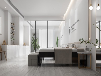 3d现代风格美容院美容床绿植模型