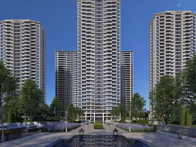 3d现代新亚洲高层住宅小区模型