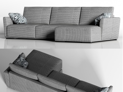 3d布艺转角多人沙发枕头组合模型