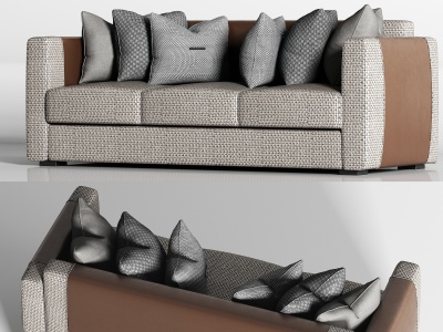 3d轻奢皮革绒布双人沙发枕头模型