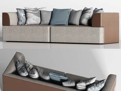 3d现代轻奢皮革绒布双人沙发模型