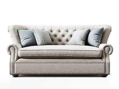 3d欧式绒布多人沙发枕头组合模型