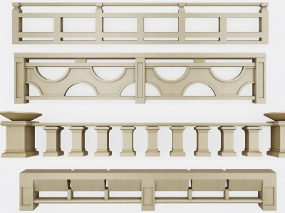 3d欧式古典石材栏杆护栏组合模型