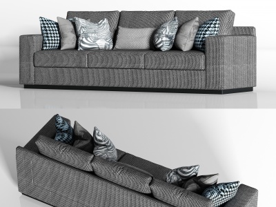 现代休闲布艺多人沙发枕头模型