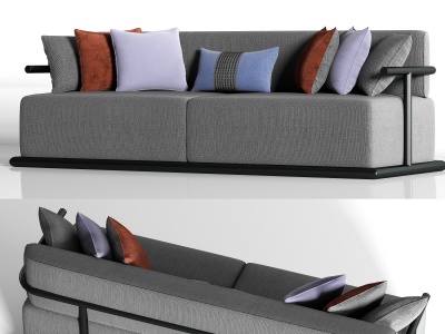 新中式休闲布艺多人沙发模型3d模型