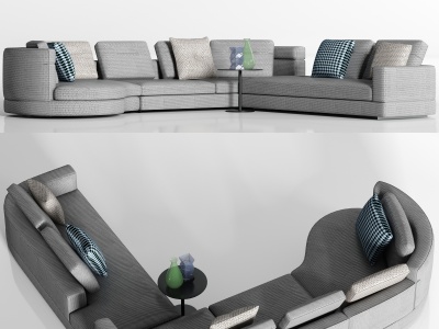 现代灰色布艺转角多人沙发模型3d模型