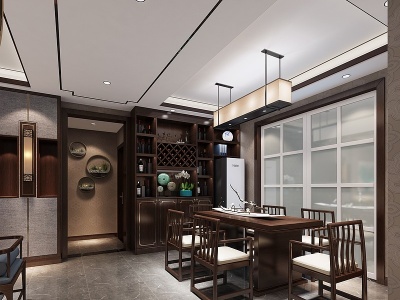 3d中式客餐厅酒柜鞋柜模型