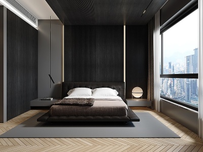 3d现代暗黑家居卧室模型