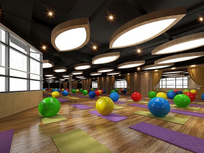 3d现代健身房瑜伽室模型