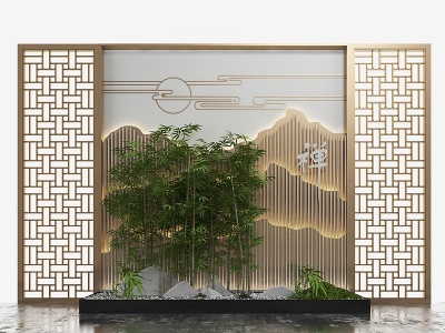 新中式竹子假山园艺小品模型3d模型
