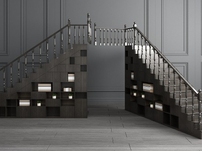美式实木楼梯装饰柜组合模型3d模型