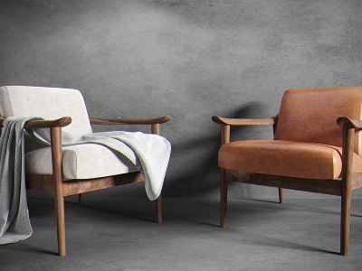 北欧实木布艺单椅组合模型