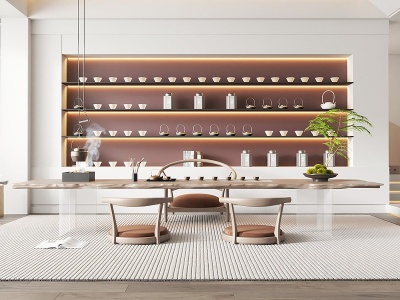 3d现代茶室茶桌椅组模型
