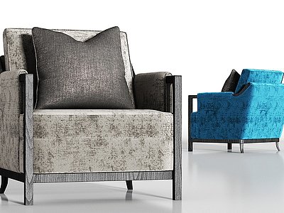 新中式实木绒布单人沙发模型3d模型