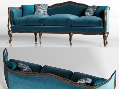 3d简欧实木绒布沙发枕头组合模型