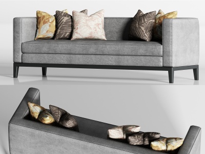 现代灰色布艺多人沙发枕头模型3d模型
