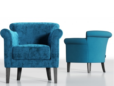 3d简欧蓝色绒布单人沙发组合模型