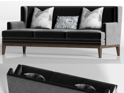 3d现代灰绒多人沙发模型