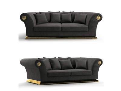 3d简欧灰绒多人沙发枕头组合模型