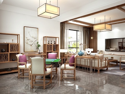 新中式麻将室边柜沙发模型3d模型