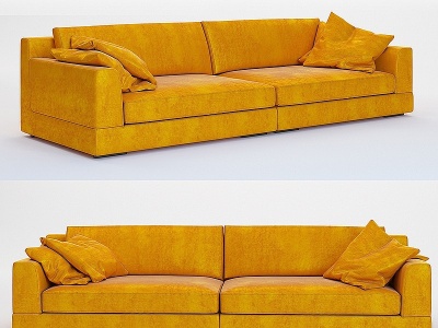 现代黄色绒布双人沙发模型3d模型