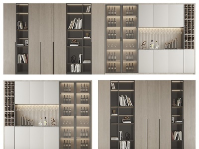 3d现代酒柜装饰柜书柜模型