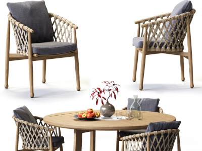 竹编餐桌椅组合模型3d模型