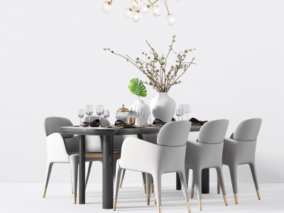 3d现代布艺金属餐桌椅模型
