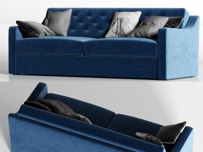 现代蓝色绒布双人沙发枕头模型3d模型