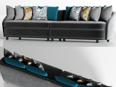 现代灰绒多人沙发枕头模型3d模型