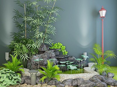 中式花园水池景观植物模型3d模型
