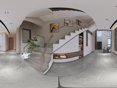 3d现代别墅客餐厅楼梯间模型