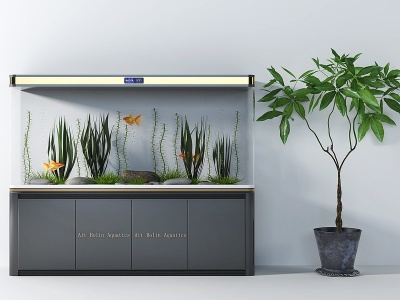 3d鱼缸绿植组合模型