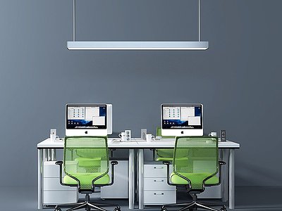 3d现代办公桌椅吊灯组合模型