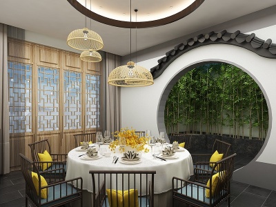 新中式徽派餐厅包间模型3d模型