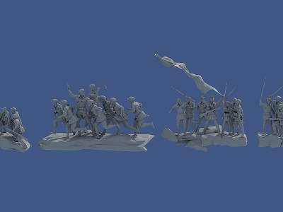 3d抗战红军雕塑集合模型