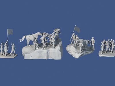 抗战红军雕塑集合模型3d模型